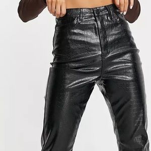 Missguided Black Croc Faux Leather Wide Leg Pants